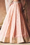 Shop_Angad Singh_Peach Tissue Mirrors, Zari, Gota Patti, Embroidery Sweetheart Neck Lehenga Set _Online_at_Aza_Fashions