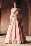 Angad Singh_Peach Tissue Mirrors, Zari, Gota Patti, Embroidery Sweetheart Neck Lehenga Set _at_Aza_Fashions