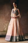 Buy_Angad Singh_Peach Tissue, Net Mirrors, Embroidery V-neck Lehenga Set _Online_at_Aza_Fashions