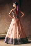 Shop_Angad Singh_Peach Tissue, Net Mirrors, Embroidery V-neck Lehenga Set _at_Aza_Fashions