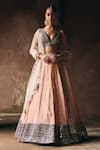 Buy_Angad Singh_Peach Tissue, Net Mirrors, Embroidery V-neck Lehenga Set _at_Aza_Fashions