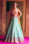 Buy_Angad Singh_Aqua Tissue Mirrors, Embroidery V-neck Lehenga Set _at_Aza_Fashions