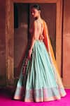 Shop_Angad Singh_Aqua Tissue Mirrors, Embroidery V-neck Lehenga Set _at_Aza_Fashions