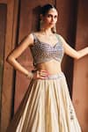 Angad Singh_Gold Tissue, Net Mirrors, Embroidery, Sequins Sweetheart Neck Lehenga Set _Online_at_Aza_Fashions