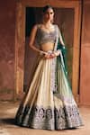 Buy_Angad Singh_Gold Tissue, Net Mirrors, Embroidery, Sequins Sweetheart Neck Lehenga Set _at_Aza_Fashions