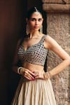 Angad Singh_Gold Tissue, Net Mirrors, Embroidery, Sequins Sweetheart Neck Lehenga Set _at_Aza_Fashions
