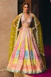 Buy_Angad Singh_Multi Color Brocade, Net Mirrors, Zari, Gota Multicolor Raw Silk Lehenga Set _at_Aza_Fashions