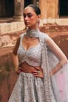 Shop_Angad Singh_Gray Silk, Net Mirrors, Zari, Gota Patti, Embroidery Ice Grey Raw Lehenga Set _Online_at_Aza_Fashions