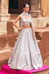 Buy_Angad Singh_Gray Silk, Net Mirrors, Zari, Gota Patti, Embroidery Ice Grey Raw Lehenga Set 