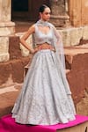 Buy_Angad Singh_Gray Silk, Net Mirrors, Zari, Gota Patti, Embroidery Ice Grey Raw Lehenga Set _at_Aza_Fashions
