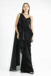 Buy_Cham Cham_Black Polyester Sweetheart Neck Draped Sheer Shoulder Gown _at_Aza_Fashions