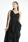 Buy_Cham Cham_Black Polyester Sweetheart Neck Draped Sheer Shoulder Gown _Online_at_Aza_Fashions