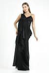 Shop_Cham Cham_Black Polyester Sweetheart Neck Draped Sheer Shoulder Gown _Online_at_Aza_Fashions