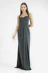 Buy_Cham Cham_Green Georgette Halter Neck Draped Gown _at_Aza_Fashions