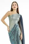 Shop_Cham Cham_Green Georgette Sequins One Shoulder Metallic Sea Draped Gown _Online_at_Aza_Fashions