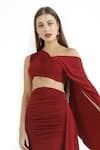 Shop_Cham Cham_Red Polyester One Shoulder Asymmetric Crop Top And Ruched Skirt Set _Online_at_Aza_Fashions