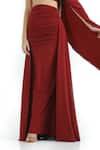 Cham Cham_Red Polyester One Shoulder Asymmetric Crop Top And Ruched Skirt Set _at_Aza_Fashions