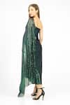 Cham Cham_Green Polyester Sequins One Shoulder Drape Gown _Online_at_Aza_Fashions