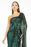Buy_Cham Cham_Green Polyester Sequins One Shoulder Drape Gown _Online_at_Aza_Fashions