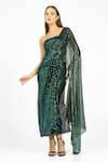 Shop_Cham Cham_Green Polyester Sequins One Shoulder Drape Gown _Online_at_Aza_Fashions
