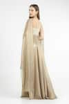 Cham Cham_Gold Polyester Round Neck White Pleated Flare Gown With Sash _Online_at_Aza_Fashions