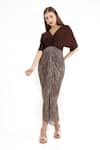 Buy_Cham Cham_Brown Polyester Sequins V-neck Meander Draped Midi Dress _Online_at_Aza_Fashions