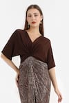 Shop_Cham Cham_Brown Polyester Sequins V-neck Meander Draped Midi Dress _Online_at_Aza_Fashions