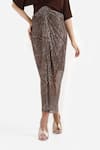 Cham Cham_Brown Polyester Sequins V-neck Meander Draped Midi Dress _at_Aza_Fashions