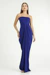 Buy_Cham Cham_Blue Polyester Bandeau Neck Draped Off-shoulder Gown _at_Aza_Fashions