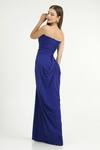 Cham Cham_Blue Polyester Bandeau Neck Draped Off-shoulder Gown _Online_at_Aza_Fashions