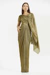 Buy_Cham Cham_Gold Polyester V-neck Electrum Gathers And Pleats Gown _at_Aza_Fashions