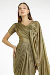 Shop Cham Cham Gold Polyester V-neck Electrum Gathers And Pleats Gown Online at Aza Fashions Shop_Cham Cham_Gold Polyester V-neck Electrum Gathers And Pleats Gown _Online_at_Aza_Fashions