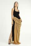 Buy_Cham Cham_Black Polyester Halter Neck Gathered Cowl Gown _at_Aza_Fashions