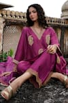 Charu Makkar_Purple Silk, Organza Embroidery, Zari V-neck Preeto Kurta Set _Online_at_Aza_Fashions