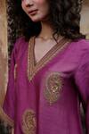Buy_Charu Makkar_Purple Silk, Organza Embroidery, Zari V-neck Preeto Kurta Set _Online_at_Aza_Fashions