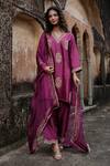Buy_Charu Makkar_Purple Silk, Organza Embroidery, Zari V-neck Preeto Kurta Set _at_Aza_Fashions