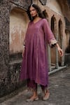 Charu Makkar Purple Chanderi, Cotton, Organza Embroidery V-neck Sukhi Kurta Set at Aza Fashions Charu Makkar_Purple Chanderi, Cotton, Organza Embroidery V-neck Sukhi Kurta Set _at_Aza_Fashions