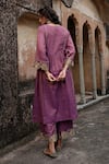 Shop Charu Makkar Purple Chanderi, Cotton, Organza Embroidery V-neck Sukhi Kurta Set at Aza Fashions Shop_Charu Makkar_Purple Chanderi, Cotton, Organza Embroidery V-neck Sukhi Kurta Set _at_Aza_Fashions