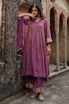 Buy Charu Makkar Purple Chanderi, Cotton, Organza Embroidery V-neck Sukhi Kurta Set Buy_Charu Makkar_Purple Chanderi, Cotton, Organza Embroidery V-neck Sukhi Kurta Set