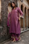 Shop Charu Makkar Purple Chanderi, Cotton, Organza Embroidery V-neck Sukhi Kurta Set Shop_Charu Makkar_Purple Chanderi, Cotton, Organza Embroidery V-neck Sukhi Kurta Set