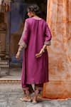 Shop_Charu Makkar_Purple Silk, Organza Embroidery Split V-neck Sohni Kurta Set _at_Aza_Fashions