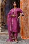 Buy_Charu Makkar_Purple Silk, Organza Embroidery Split V-neck Sohni Kurta Set _at_Aza_Fashions