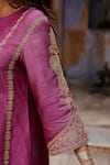 Shop_Charu Makkar_Purple Silk, Organza Embroidery Split V-neck Sohni Kurta Set _Online_at_Aza_Fashions