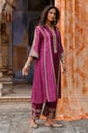 Buy_Charu Makkar_Purple Silk, Organza Embroidery Split V-neck Sohni Kurta Set 