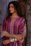 Shop_Charu Makkar_Purple Silk, Organza Embroidery Split V-neck Sohni Kurta Set 