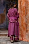 Shop_Charu Makkar_Purple Chanderi, Organza Embroidery, Zari Split V-neck Muskaan Kurta Set _at_Aza_Fashions