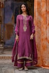 Buy_Charu Makkar_Purple Chanderi, Organza Embroidery, Zari Split V-neck Muskaan Kurta Set _at_Aza_Fashions