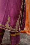 Charu Makkar_Purple Chanderi, Organza Embroidery, Zari Split V-neck Muskaan Kurta Set _at_Aza_Fashions