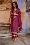 Shop_Charu Makkar_Purple Chanderi, Organza Embroidery, Zari Split V-neck Muskaan Kurta Set 