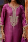 Charu Makkar_Purple Silk, Organza Embroidery, Zari Split V-neck Raha Kurta Set _Online_at_Aza_Fashions